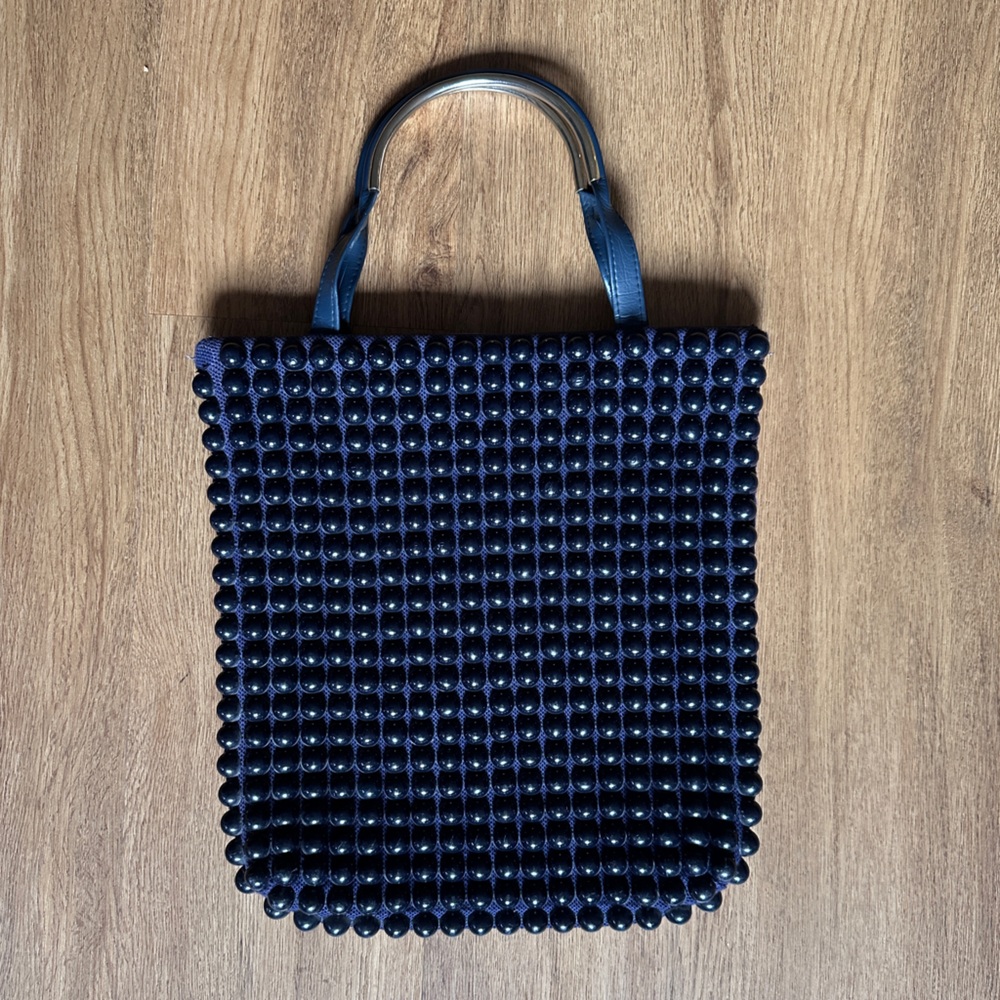Unique Vintage Navy Beaded Tote Bag